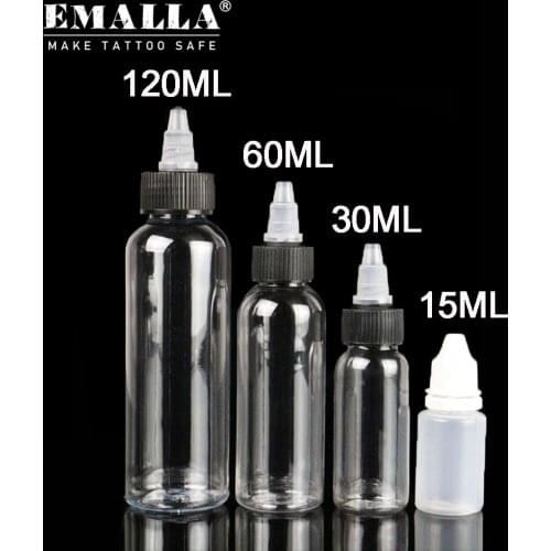 10PCS EMALLA 12/30/60/120ML Tattoo Ink Bottles Transparent Tattoo Ink Pigment Storage Bottles Tattoo Accessories Free Shipping