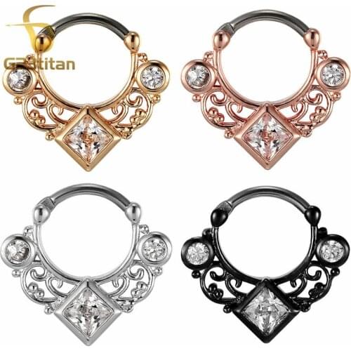 G23titan 16G G23 Titanium Pole Septum Clicker Septum Ring CZ Nose Rings High Quality Body Piercing Jewelry