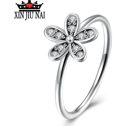 2 Colors Fashion Elegant 925 anillos-Silver-Jewelry Dazzling Daisy Flower Rings cute girl Clear CZ women Wedding band Jewelry