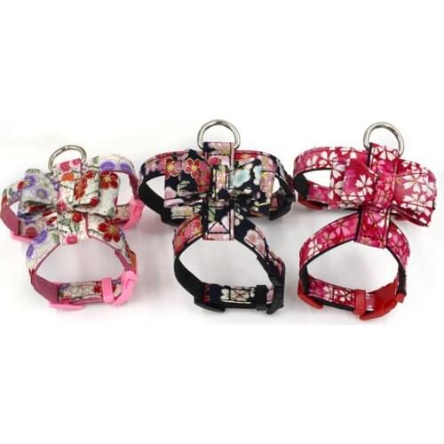 25PCS / LOT Printed Pet Chest Straps Cloth Bowknot Dog Training Walking Safety Harness Pet Supplies