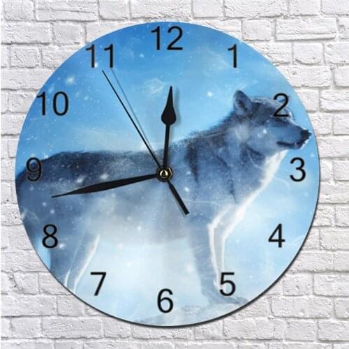 25CM Wolf Pattern Round Wall Decor Clock Numeral Digital Dial Mute No Ticking Battery Operated Clocks for Bedroom Home&Living