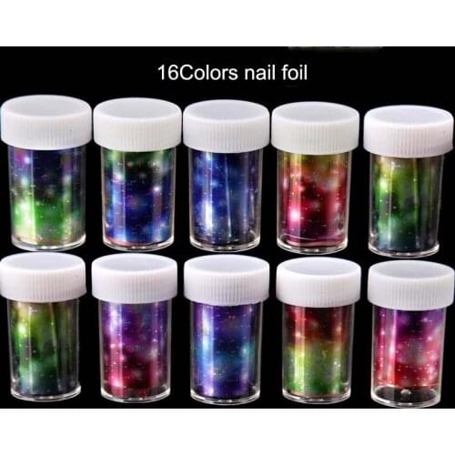 4*120cm Holographic Nail Foil Flower Design Starry Sky Paper Colorful Nail Art Transfer Sticker Manicure Sticker 16Rolls/lot