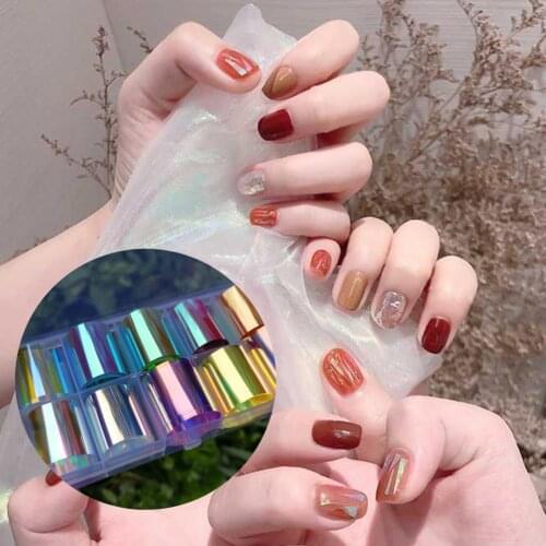6Pcs/Set Aurora Nails Foil Film Sticker Cellophane Paper Korean Nail Glass Foils Trend Design Ice Cube Manicure Nail DIY Decorat