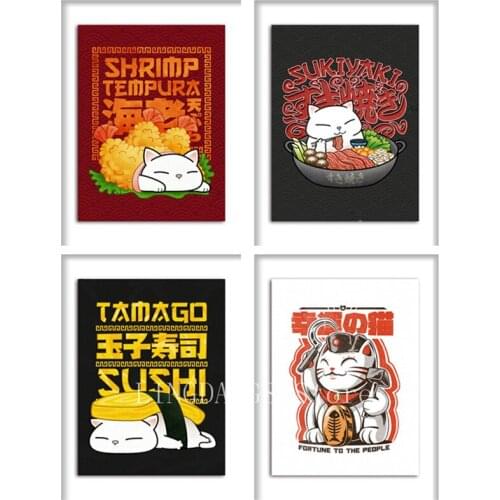 5D DIY Full Drill Diamond Painting Japanese Cuisine Cute Cat Animal Diamond Mosaic Food Embroidery Cross Stitch Kits Home Decor