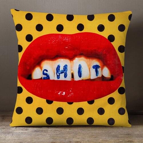 American Pop Style Cushion Covers 45X45cm Red Lip Pillow Case Linen Polyester Sofa Chair Decoration