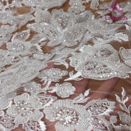Off white Branches heavy beaded on tulle embroidery lace fabric wedding dress/evening dress lace fabric 130cm one yard