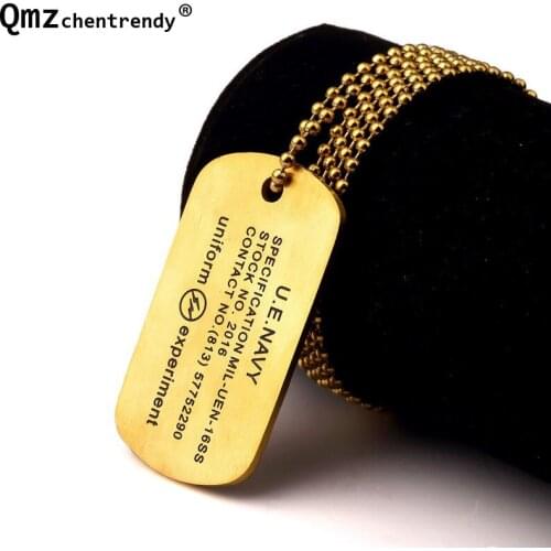 Stainless steel Beads Chain Necklace U.E. Navy Dog tag Jewelry Men Hip Hop Dance Uniform Experiment Hiphop Golden Necklace