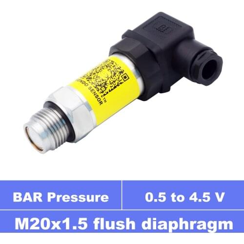 0.5 to 4.5V signal, flush pressure transmitter, 0 160, 100, 400 bar, 0.1, 0.2 bar, 10bar gauge, 15Vdc supply, M20x1.5 thread
