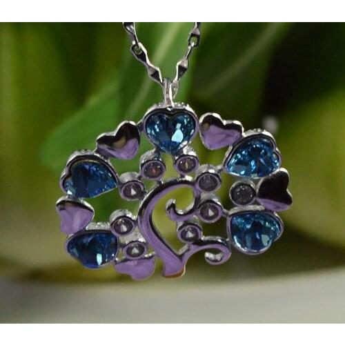 Guarantee Plain 925 Sterling Silver, Tree of life Austria crystal Pendant , 4.3 g, PE35618-blue