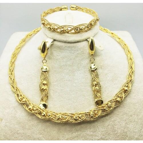 HOT Fashion wedding Dubai Africa Nigeria African Jewelry set gold-color necklace Earrings romantic woman Bridal Jewelry Sets