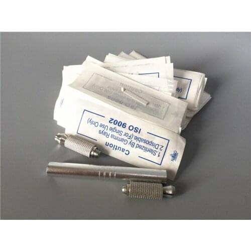 50Pcs 12Pin Needles Permanent Makeup Eyebrow Microblading with 1Pcs Tattoo Manual Blade Pen Machine
