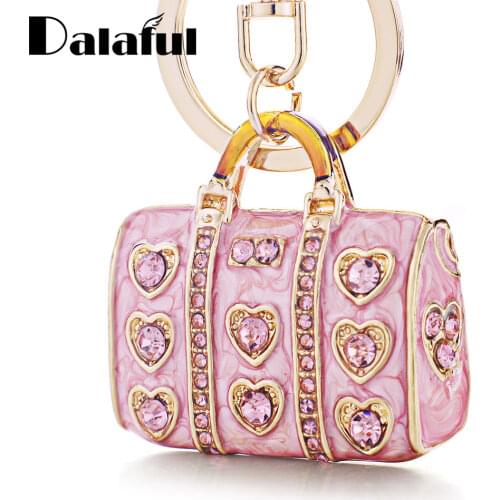 Exquisite Enamel Crystal Heart HandBag Keychains Stylish Purse Bag Buckle Pendant For Car Keyrings key chains holder women K234