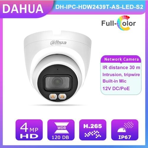 Dahua 4MP IPC-HDW2439T-AS-LED-S2 Ful-Color IP Security Camera POE Waterproof F1.0 Built-in Mic/Warm Lights Smart Indoor/Outdoor
