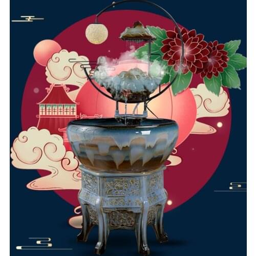 Ceramic aquarium large water fountain cycle Zhaocai creative humidifier decoration living room decoration