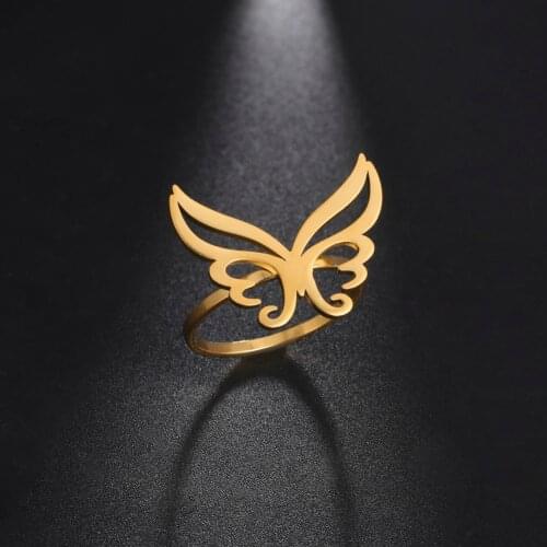 COOLTIME Butterfly Ring Couple Punk Gothic Gold Color Stainless Steel Gift for Women Butterfly Jewelry Accessories Fashion