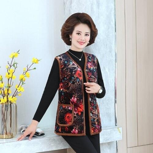 Gold Velvet Short Vest Cotton Jacket 2020 Middle-aged Women Slim Waistcoat Warm Winter Print plus size XL-6XL mothers clothes