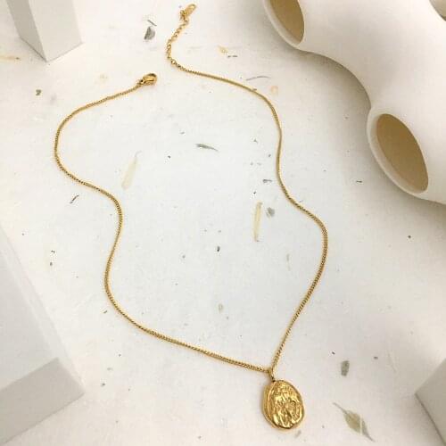 Monlansher Textured Thick Meteorite Pendant Necklace Gold Color Titanium Steel Pendant Necklace Minimalist Necklaces 2021 Trend