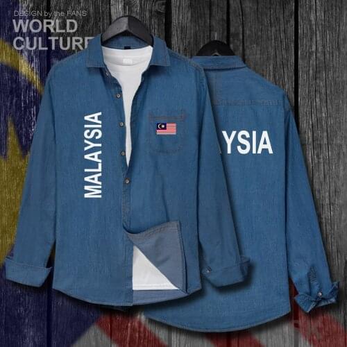Malaysia Malaysian Malaya MY MYS Malayan Men Flags Clothes Autumn Turn-down Fashion Collar Jeans Shirt Long Sleeve Cowboy Coat