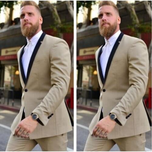 Champagne Men Suits One Button Groom Tuxedos Blazer Wedding Prom Men Suits Slim Fit Groomsman Wear Custom Made Two Pieces