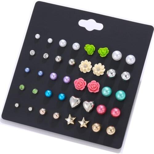 LUXSHINE 20 Pairs/lot Resin Flower Stud Earring Set for Women Girls Cute Heart Pentagram Mixed Ear Studs Wholesale Kids Jewelry