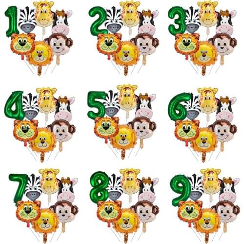 Birthday balloon set forest theme 32 inch green digital animal balloon tiger lion giraffe shape aluminum foil hydrogen balloon