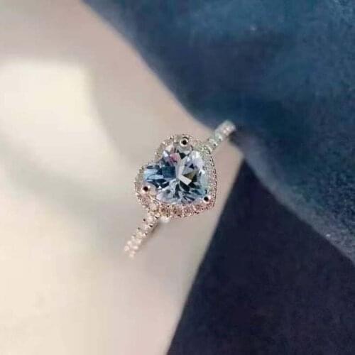 Natural Aquamarine Heart-shaped Ring S925 Sterling Silver Fine Fashion Charming Jewelry for Women Free Shipping MeiBaPJFS