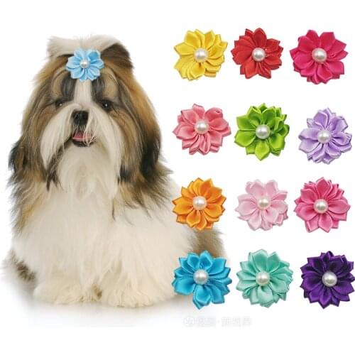 Flower Dog Hair Bows Long Hair Pet Dogs Bows Rubber Band Cat Puppy Hair Clips Pet Grooming Bow Dog Accessories 1pcs#1