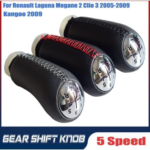 Black Gray Stitch Chromed Cap MT Gear Shift Knob for Renault Scenic II MK2 Megane 2 MK2 MK Clio III MK3 Shifter Headball Pen Arm