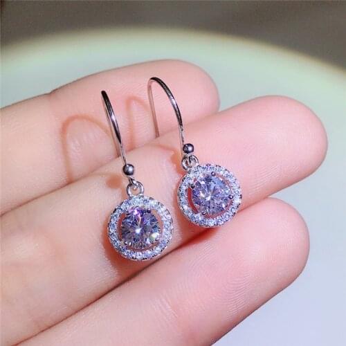 Silver 0.5 Carat Round Cut Excellent VVS1 D Color White Moissanite Drop Earrings Silver 925 Jewelry Women Party Dangle Earrings