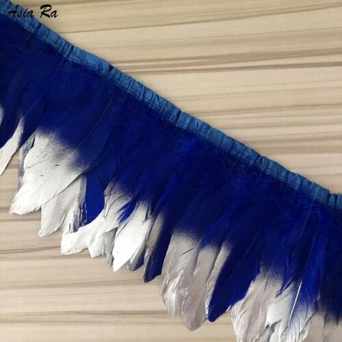 Silver Spary Goose Feather Trims 4 Meters/lot Dyed Geese Plume Pluma Ribbons 15-20cm Party Wedding Carnival Clothes Decorations
