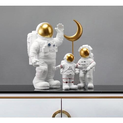 Sculpture Home Decoration Miniatures Tabletop Ornament for Kids White Astronaut Figure Cosmonaut Figurines Moon Statue Space Man