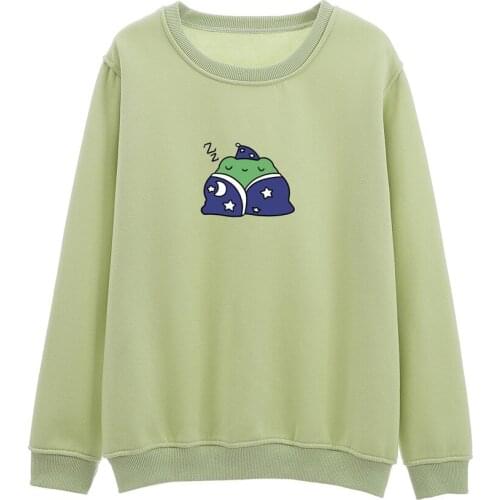 O Neck Hoddie for Ladies Casual Loose Long Sleeve Sweatshirt Cute Oversized Hoodies Asleep Frog Winter Jacket Women Plus Size