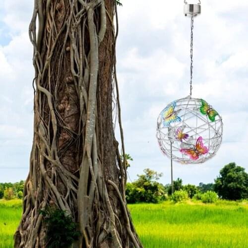 Garden Decoration Solar Lights Garden Decorative Hanging Globe with Butterfly Waterproof for Walkway Patio Yard Lawn Decoration