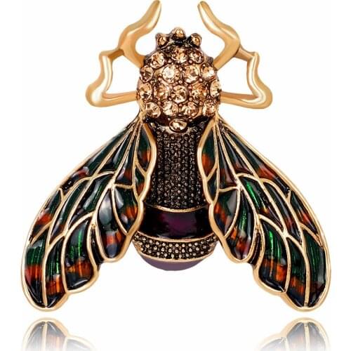 Vintage Brooches For Women Clothes Lapel Pin Crystal Insect Brooch Female Party Jewelry Scarf Clip Accessories AG080