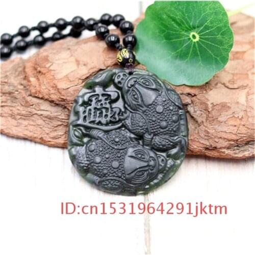 Jewelry Men Toad Gifts Natural Charm for Black Chinese Necklace Green Obsidian Accessories Jade Pendant Amulet Carved