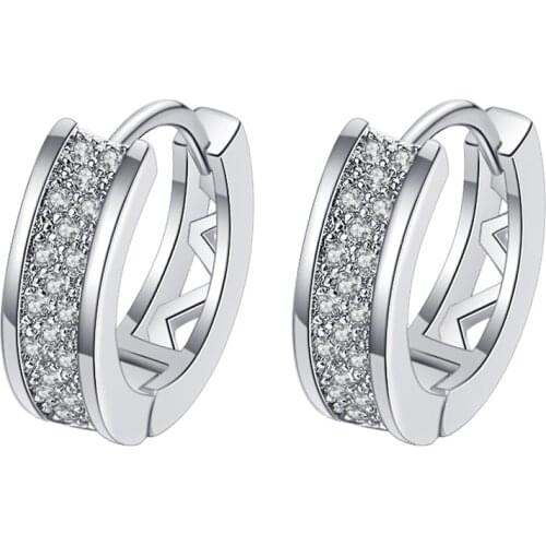 LByzHan 100% Real 925 Sterling Silver Dainty Small Zircon Inlaid Round Circle Hoop Earrings for Women Silver Earrrings Jewelry