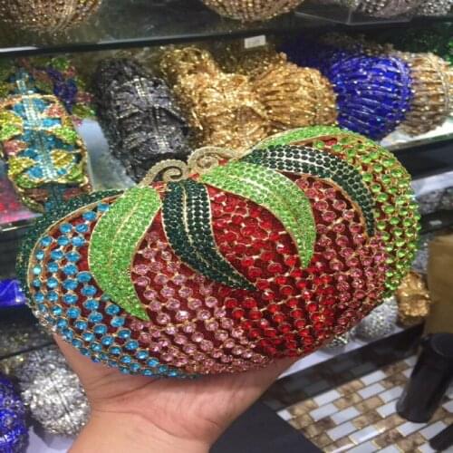 Tomato shape Women evening party shoulder bags diamonds elegant purses luxury crystal clutches bridal wedding party clutch purse