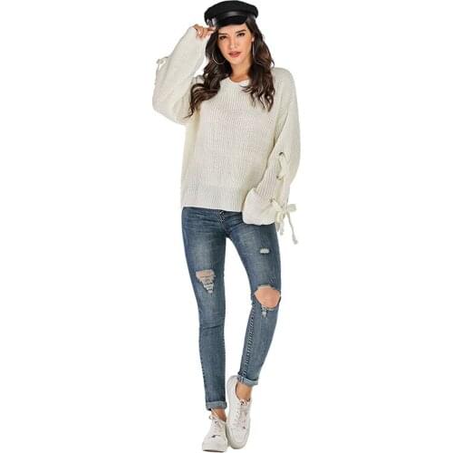 Neatie kiddie Fashion Solid Sexy Split Knitted Sweater Long Sleeve O-neck Autumn Winter Pull Femme Loose Casual Jumper Top