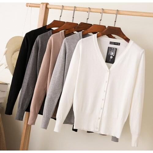 Women OL Knitted Cardigans Coat Spring & Autumn 2021 Casual Long Sleeve V-neck Crochet Knit Sweater Coat Tops Female Plus Size