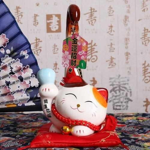 1pc Japanese Style Maneki Neko Ceramic Lucky Cat Ornament Cartoon Margay Long Tail Cat Statue Home Decorative Figurine