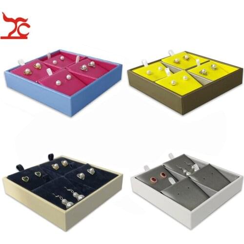 1PC Candy Color Earring Jewelry Display Tray Fashion Earring Case Portable 4 Grids Stud Display Accessorie Bijoux Box 4 Colors