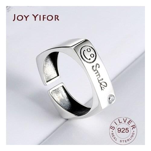 100% Real 925 Sterling Silver Women Rings smile Sample Korean Style Finger Ring Men Wedding Band Fine Jewelry Gift