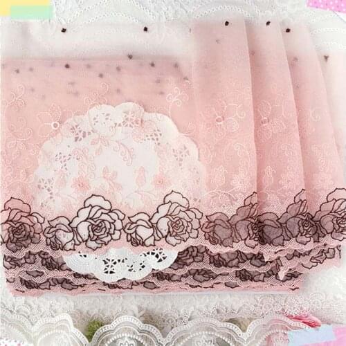 15Yards Pink Embroidered Rose Flower Lace Fabric Handmade 22cm Wide Trimmings for Bra Doll Sewing Material Accessories Hot