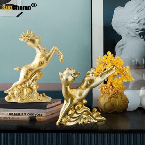 2pcs Nordic Creative Golden Elk Animal Crafts Sculpture Decoration Living Room TV Cabinet Desktop Home Decorat Ornaments