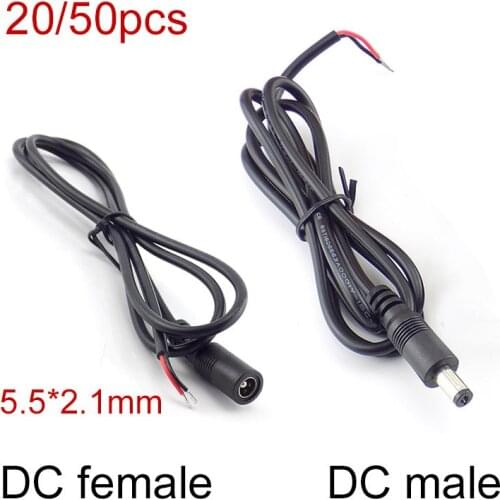 20/50pcs 0.25M/1M DC Male Female Connector Wire Power Supply Cord Cable 12V CCTV LED Strip Light Adapter 5.5*2.1mm