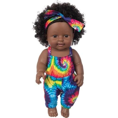 2021 New African Black Baby Girl Doll Cute Baby Girl Vinyl Doll Cartoon Figure Toy Explosive Hairstyle Movable Joint Doll 12inch