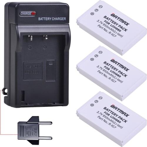 3Pcs 950mAh R-IG7 Batteries + Wall Charger for Logitech 720, 850, 880, 885, 890 Pro, H880, 900 and Harmony One Universal Remotes