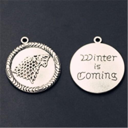 4pcs Silver Plated Winter is Coming Charm round tablets Alloy Pendant DIY Metal Earrings Necklace Jewelry Handmade Accessories
