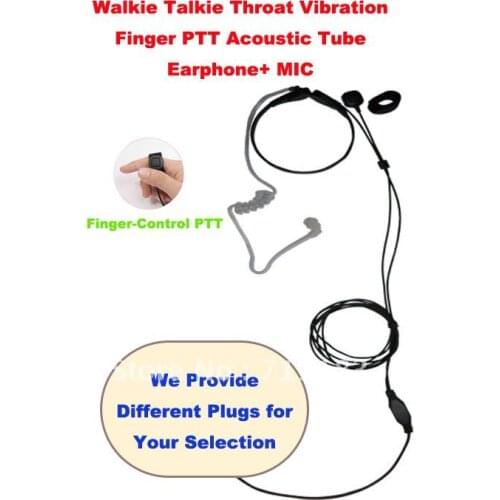 Free Shipping Good Quality Walkie Talkie Throat Vibration Finger PTT Acoustic Tube Earphone+MIC (Different Plugs for Selection)