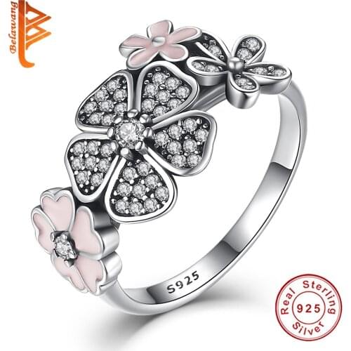 Free Shipping Genuine Real 925 Sterling Silver Rings Crystal Flower Rings For Women Jewelry
